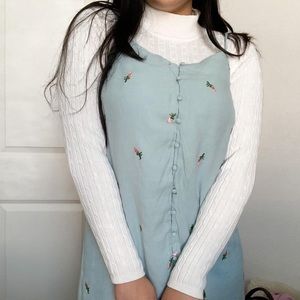 Cute cottagecore Baby blue dress with rose embroidery